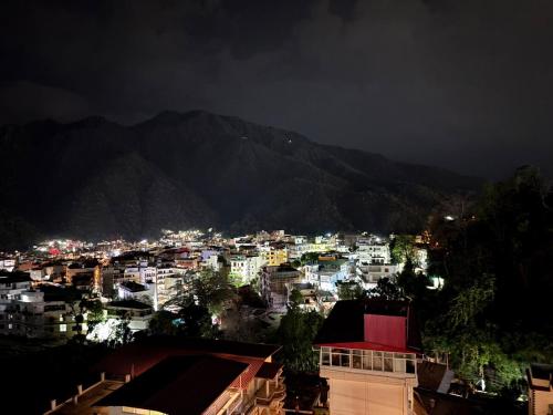 a view of a city at night with mountains at Rishikesh-Tapovan - Lakshman Jhula - Triveni Ghat in Narendranagar