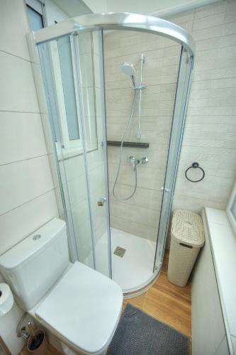 a bathroom with a shower and a toilet at Britannia Suites, charming 2 bedroom flat JCAS2 in Il-Furjana