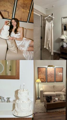 a collage of photos of a bride and her wedding dress at Best Western Plus Market Square Lviv in Lviv