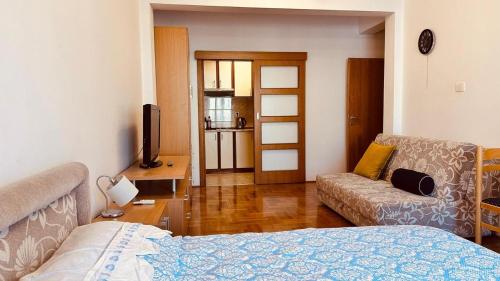a living room with a bed and a couch at Budva Summer House in Budva