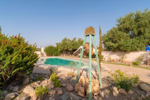 a swimming pool with a slide in a garden at Havre de Paix à Marrakech in Heddad