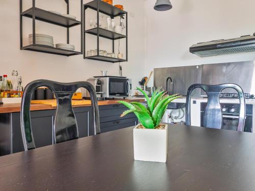 a kitchen with a table with two chairs and a plant at Casa Nina - Wi-fi gratuito in Ballabio