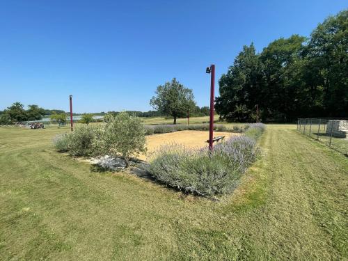 a field with bushes and a pole in the grass at Le Clos des 4 Bastides in Saint-Eutrope-de-Born