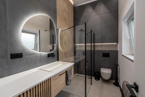 a bathroom with a sink and a mirror at Vidalis Suites in Cluj-Napoca