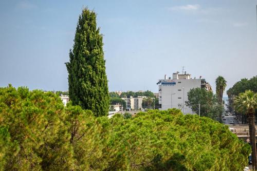 a tall tree and a white building in a city at Soleil d'Or in Cagnes-sur-Mer