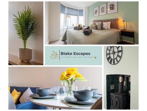 a collage of pictures of a bedroom with a bed and a table at Urban Hideaway in Canwick