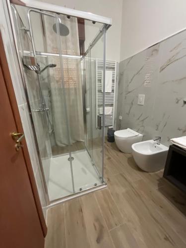 a bathroom with a shower and a sink and a toilet at In pieno centro in Crotone