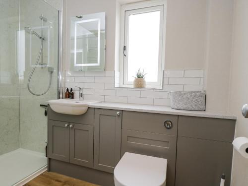a bathroom with a sink and a toilet and a shower at The Hayloft in Calne