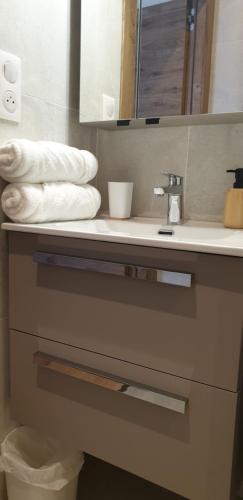 a bathroom counter with a sink and a mirror at Le château in Annecy