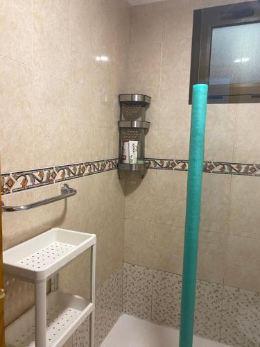 a bathroom with a green pole in the corner at Berlin Lovely in Gran Tarajal