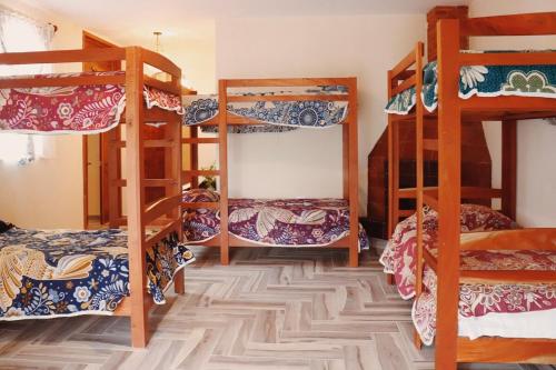 HueytamalcoFinca Pata Jaguar的一间有四张双层床的房间