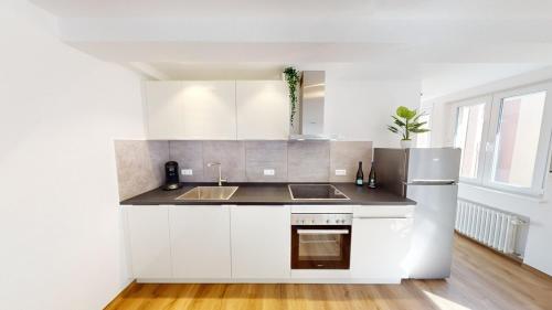 Kuchyň nebo kuchyňský kout v ubytování La Suite Blanche-Designapartment Freiburg Altstadt