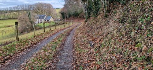 a dirt road leading to a house on a hill at O Fil de l'hôte in Saint-Yrieix-la-Montagne