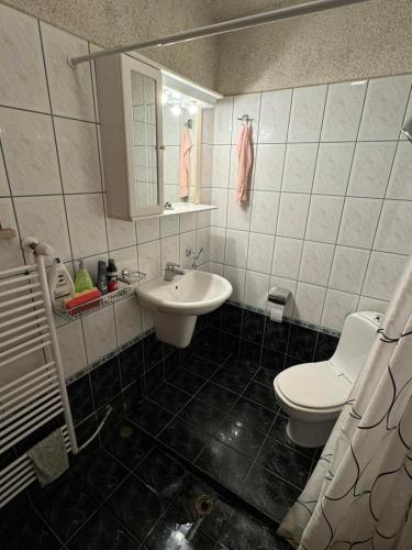 a bathroom with a sink and a toilet at Къща за гости Заркови in Gaber