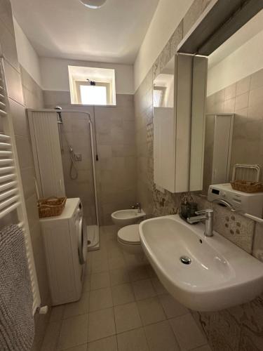 a bathroom with a sink and a toilet and a shower at Una Finestra tra i Vicoli - appartamento nel cuore di Vasto in Vasto