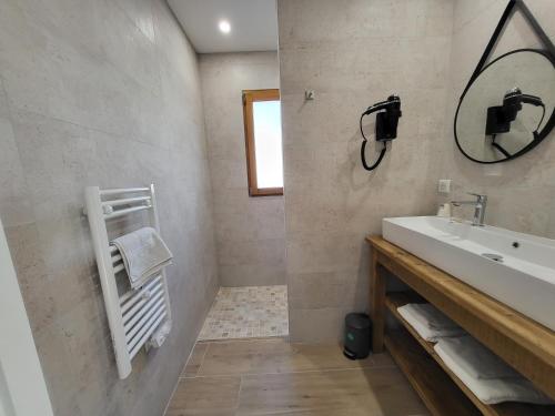 a bathroom with a sink and a mirror at La grange d'augustin in Saint-Thibéry