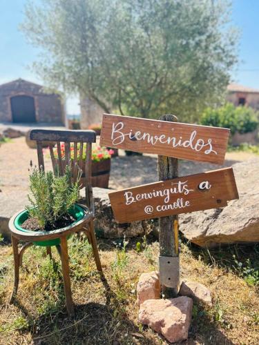 a sign with a chair and a sign that saysbenzombiesaughters at Can Ollé in Rubio