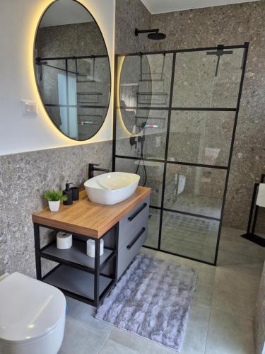 a bathroom with a sink and a mirror at Villa Restart Vrsi-Mulo in Vrsi
