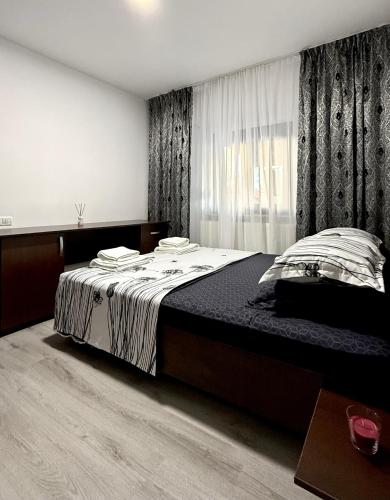 a bedroom with a large bed and a window at Alexander Home in Techirghiol