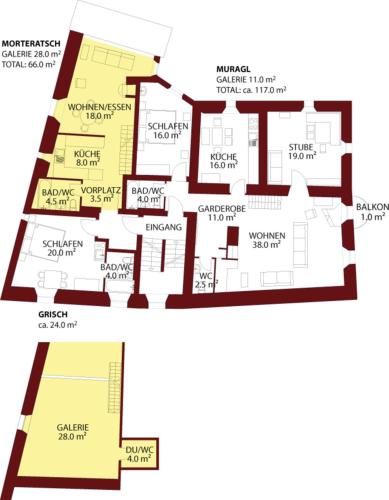 a floor plan of a house at Chesa Michel in Bever