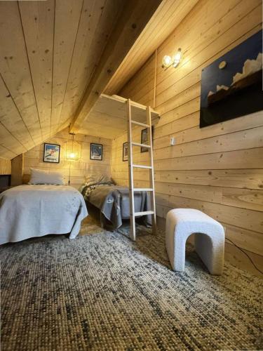 une chambre avec un lit superposé et une échelle dans l'établissement Résidence Joubelle - Bel appartement rénové chalet de 4 à 6 couchages a Réallon JOUB2-4 MAE-8631, à Réallon