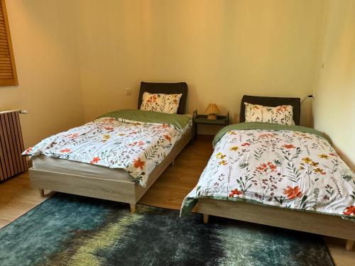 two beds sitting next to each other in a bedroom at Apartament Zielona Kamienica in Koszalin