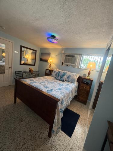 a bedroom with a large bed and a window at Studio Yunet in Bradenton