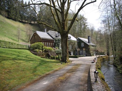 a road leading to a house with a tree at Magnificent Manor in Vresse-Sur-Semois with Sauna in Vresse-sur-Semois
