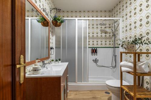 a bathroom with a shower and a sink and a toilet at Waou La Casa de los Abuelos, Titulcia-ParqueWarner in Titulcia