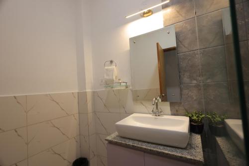 a bathroom with a white sink and a mirror at Aliste Millennium Huda City Centre in Gurgaon