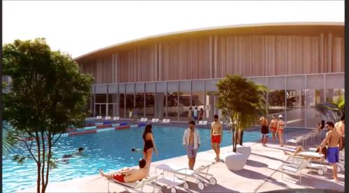 une piscine dans un bâtiment dans l'établissement Les Rives Rémoises, à Reims