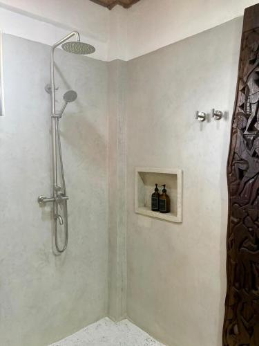 a shower stall in a bathroom with a shower at Casa Manalo Guest House in Puerto Princesa City