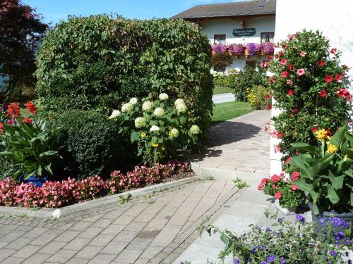 a garden of flowers and plants in front of a house at Haus Silvia in Werfenweng