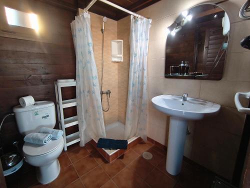 a bathroom with a toilet and a sink and a shower at Casa Orymar in Cotillo