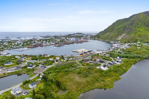 an aerial view of a small town on the water at KB Reinholmen house in Ballstad