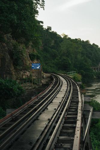 a set of train tracks on a bridge at Chong khaep aingkwai resort Saiyok in Sai Yok