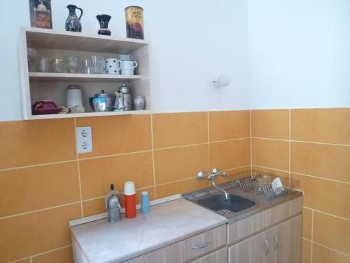 cocina con fregadero y encimera en Retro Apartment, en Budapest