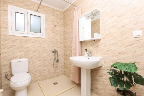 een badkamer met toilet en wastafel bij Rena's House, Viros, Corfu in Corfu