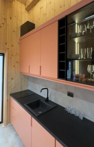 a kitchen with a sink and a microwave at Mileva Koncept in Grivac