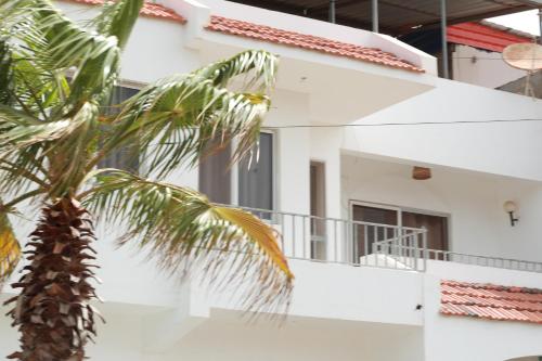 a palm tree in front of a white house at Casa Ida 2 Tarrafal, Cape verde in Tarrafal