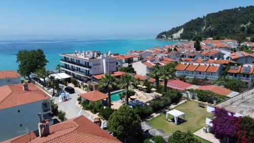 an aerial view of a town next to the ocean at EVLOGIA HOTEL SEAFRONT and ANEX by Greek Pride in Fourka