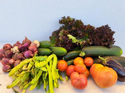 a pile of vegetables sitting on a table at Refúgio de Fátima in Fátima