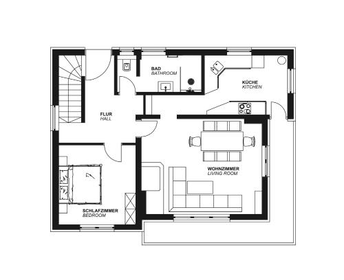 a black and white floor plan of a house at Ferienwohnung Litzlhof in Itter