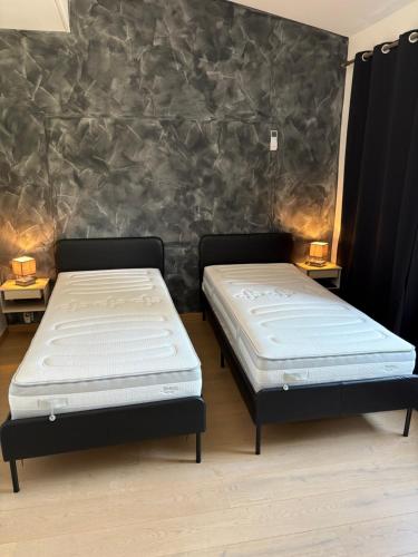 two beds sitting next to each other in a room at Résidence Basilic in Grâce-Hollogne