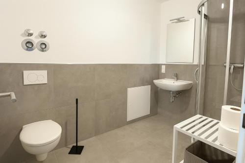 a bathroom with a toilet and a sink at SMS-Homes I Auszeit am See #2 in Waltenhofen