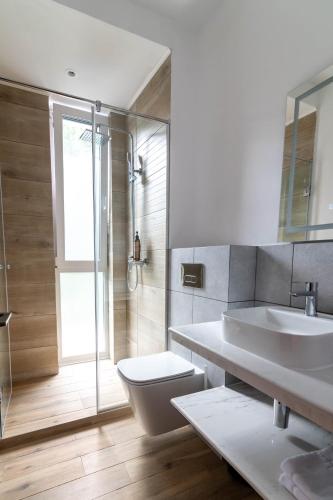 a bathroom with a toilet and a sink and a shower at Rosiem Boutique in Techirghiol