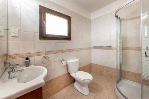 a bathroom with a toilet and a sink and a shower at Villa Tsikkos Tria in Polis Chrysochous