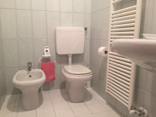 a small bathroom with a toilet and a sink at Da Nadia a Ossana casetta in Val di Sole in Ossana