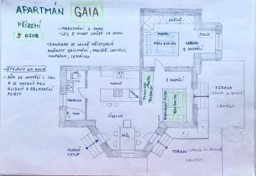 a drawing of a floor plan of a house at Apartmány Gaia a Luna 