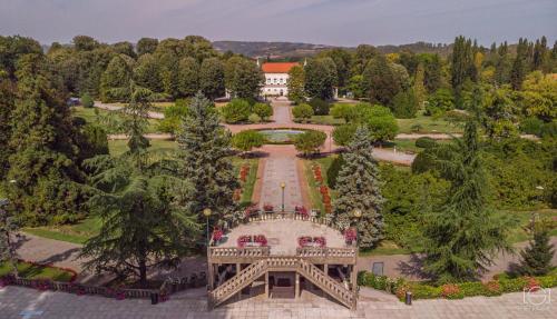 an aerial view of a park with a building and a garden at Amber Apartman in Banja Koviljača